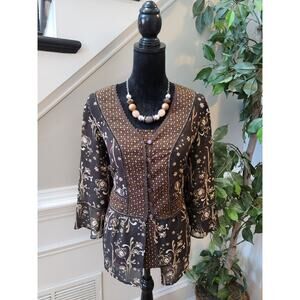 Emma James Floral Two Piece Size XL Brown Button Down Floral Blouse with Lace